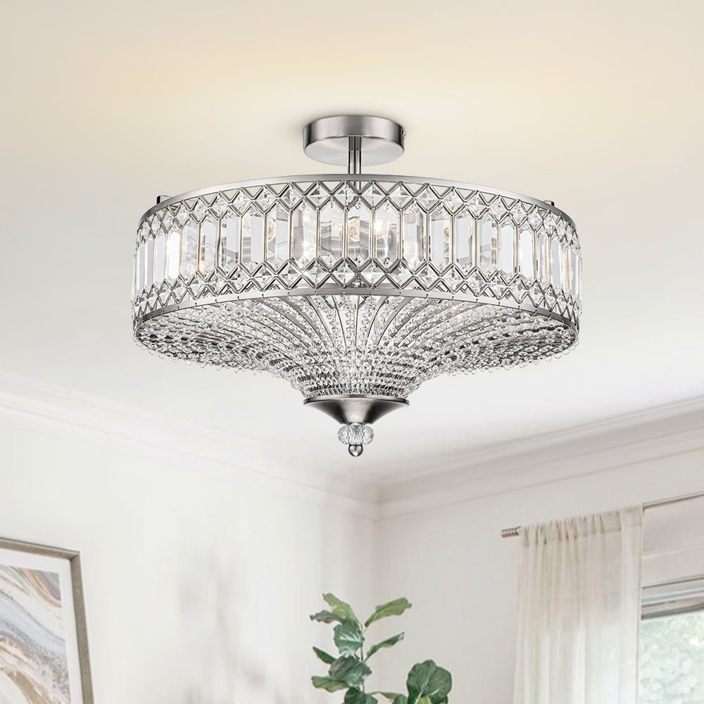 FALUVA Luca Carved Crystal Drum Semi Flush Mount