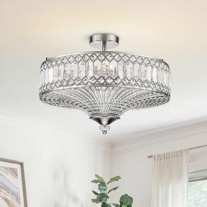 FALUVA Luca Carved Crystal Drum Semi Flush Mount