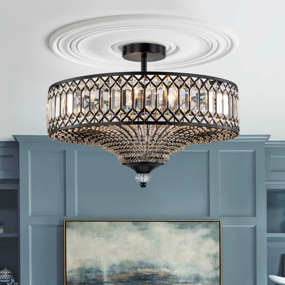 FALUVA Luca Carved Crystal Drum Semi Flush Mount
