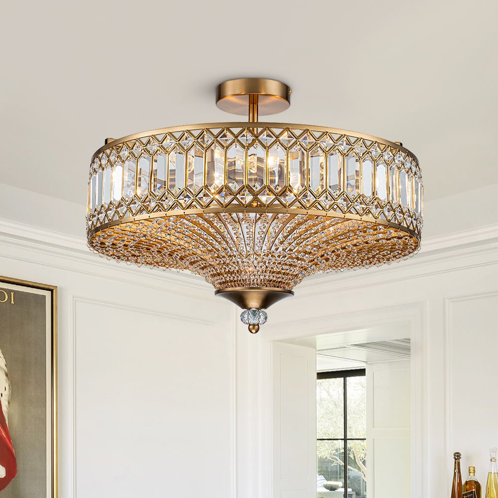 FALUVA Luca Carved Crystal Drum Semi Flush Mount