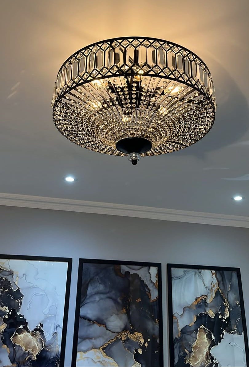 FALUVA Luca Carved Crystal Drum Semi Flush Mount