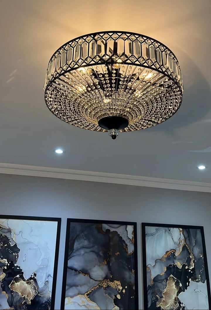 FALUVA Luca Carved Crystal Drum Semi Flush Mount