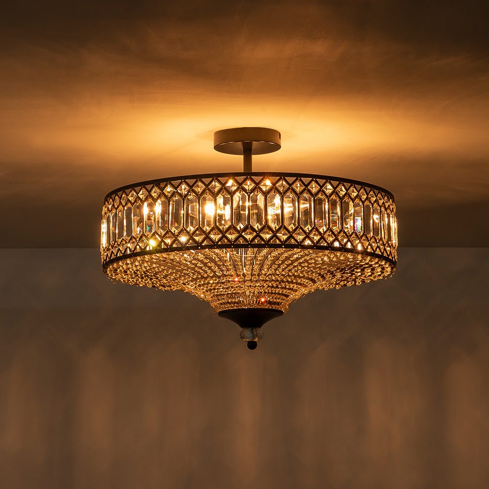 FALUVA Luca Carved Crystal Drum Semi Flush Mount