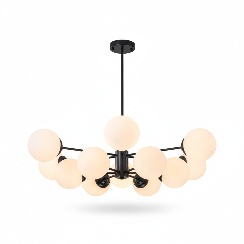 FALUVA Lumi Glass Globe Chandelier - Mid-Century Modern 12-Light Black