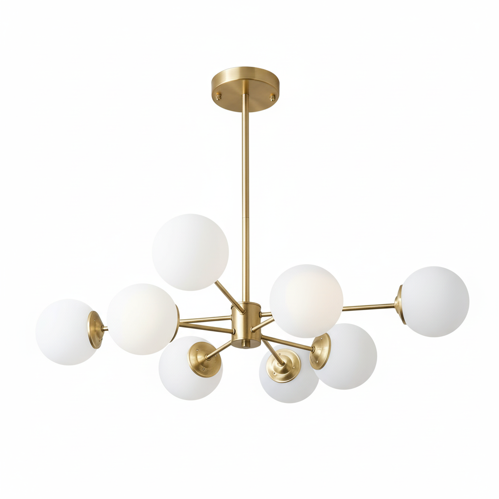 FALUVA Lumi Glass Globe Chandelier - Mid-Century Modern 8-Light Brass