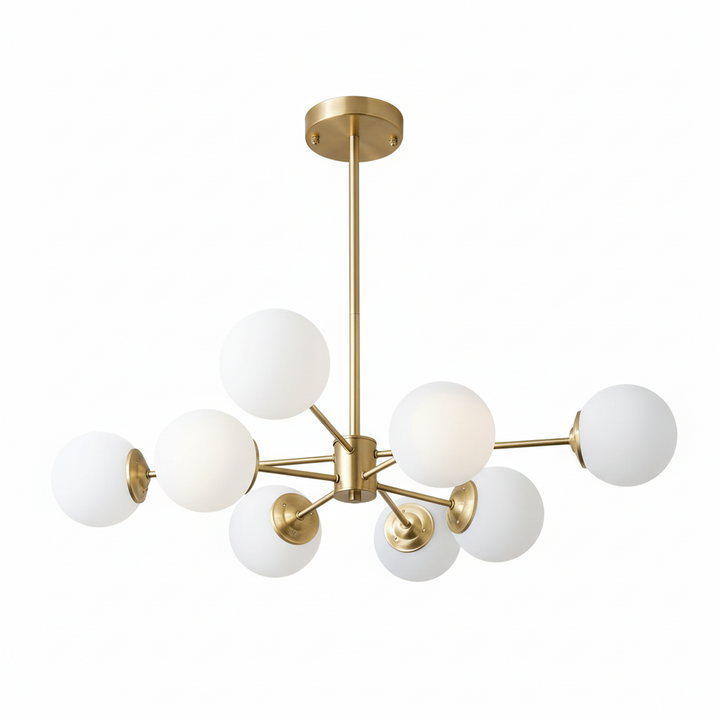 FALUVA Lumi Glass Globe Chandelier - Mid-Century Modern 8-Light Brass