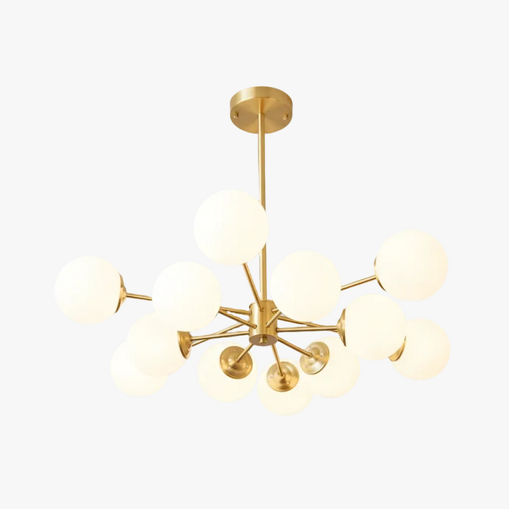 FALUVA Lumi Glass Globe Chandelier - Mid-Century Modern 12-Light Brass