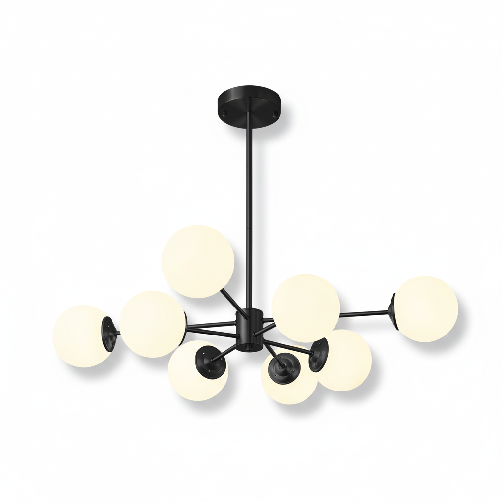 FALUVA Lumi Glass Globe Chandelier - Mid-Century Modern 8-Light Black