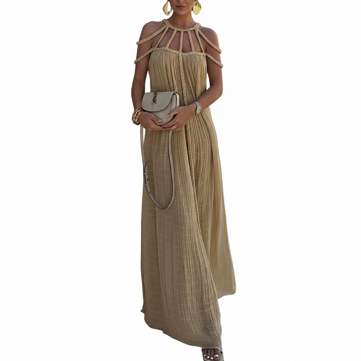 FALUVA Luo Linen Blend Cover-up Maxi Dress Khaki ONE-SIZE