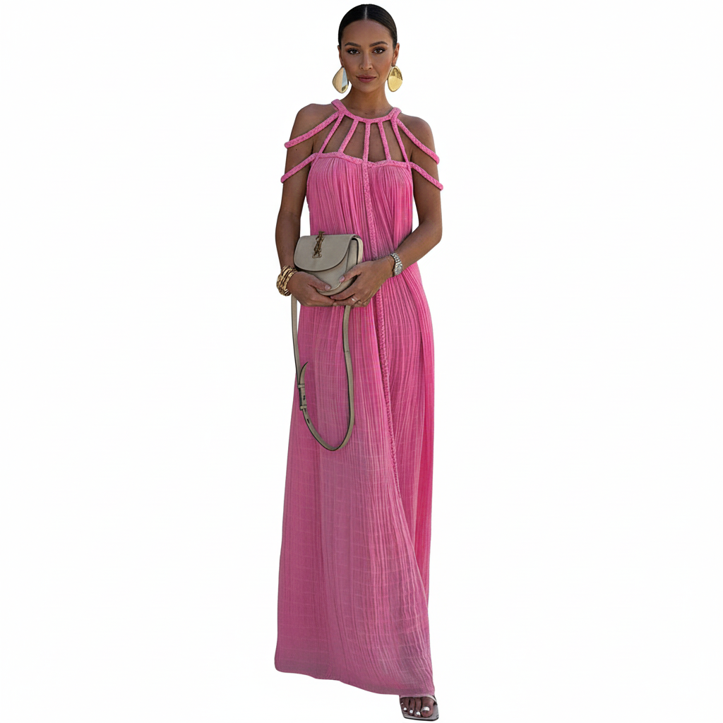 FALUVA Luo Linen Blend Cover-up Maxi Dress Pink ONE-SIZE