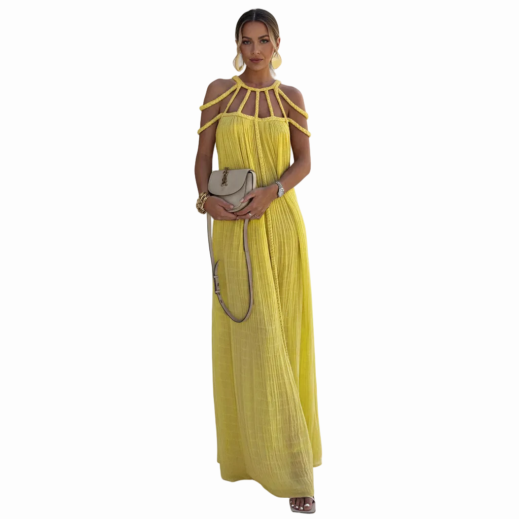 FALUVA Luo Linen Blend Cover-up Maxi Dress Yellow ONE-SIZE