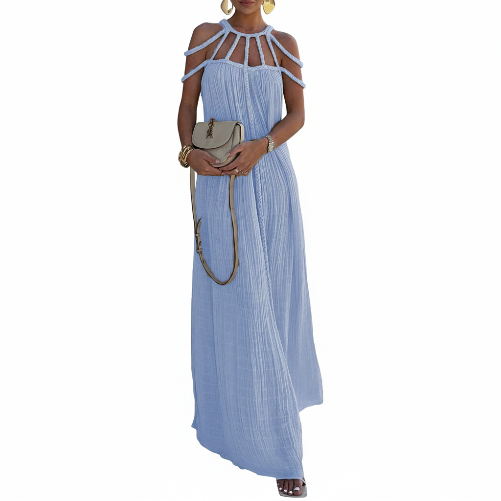 FALUVA Luo Linen Blend Cover-up Maxi Dress Blue ONE-SIZE