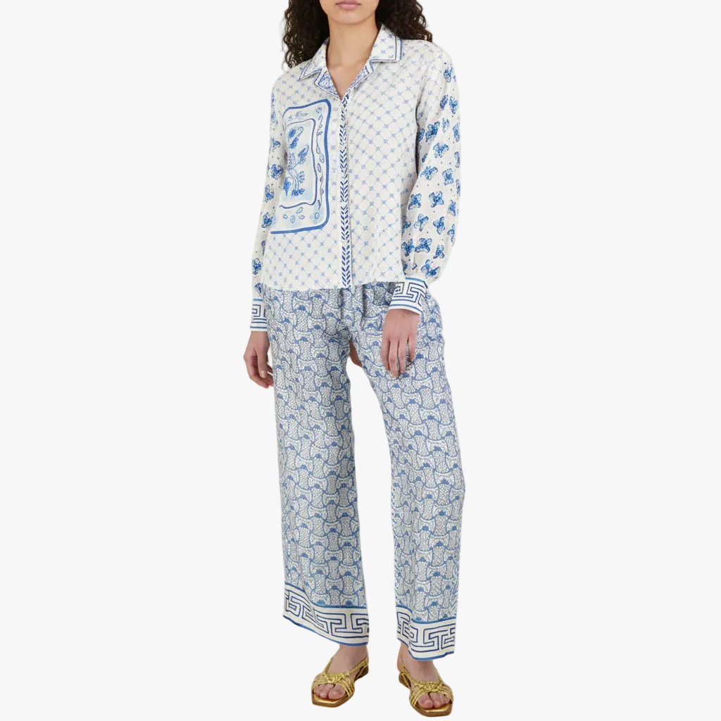 FALUVA Luy Silk Satin Set - Dragon Print Short Sleeve