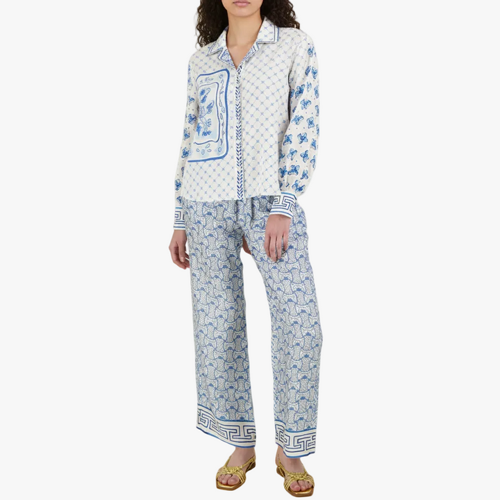 FALUVA Luy Silk Satin Set - Dragon Print Short Sleeve