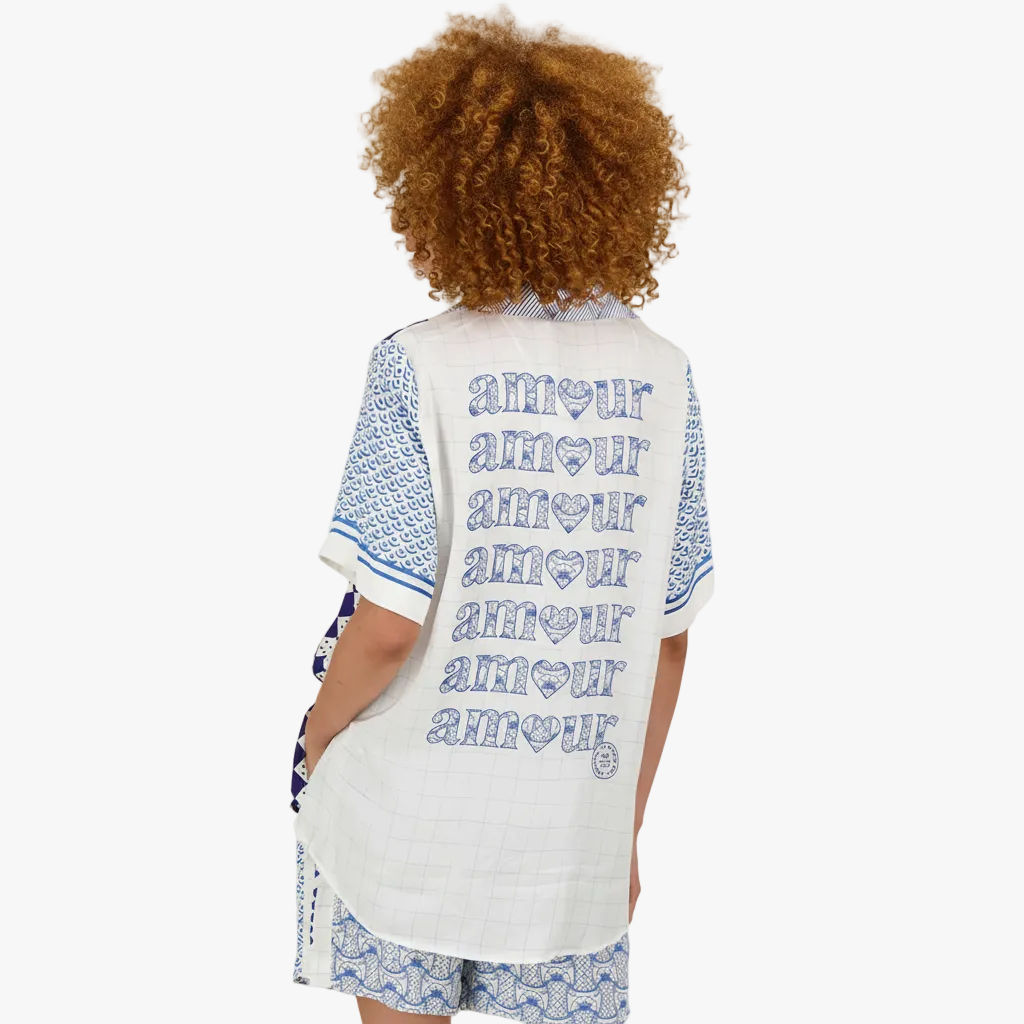 FALUVA Luy Silk Satin Set - Dragon Print Short Sleeve