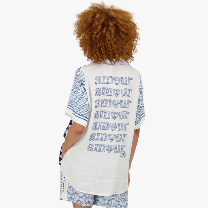 FALUVA Luy Silk Satin Set - Dragon Print Short Sleeve