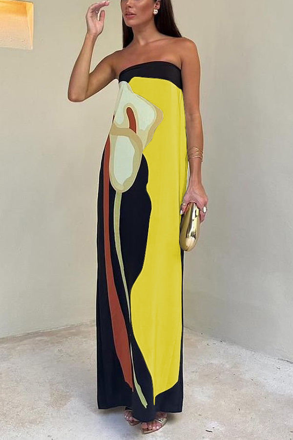 FALUVA Lyra Maxi Dress - Off-Shoulder Abstract Floral