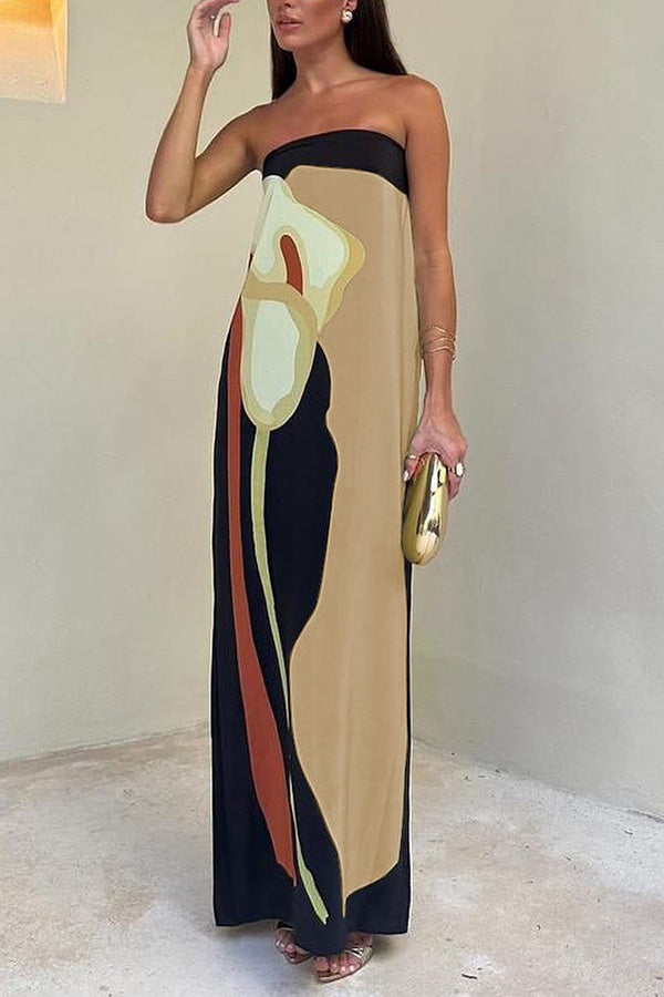 FALUVA Lyra Maxi Dress - Off-Shoulder Abstract Floral