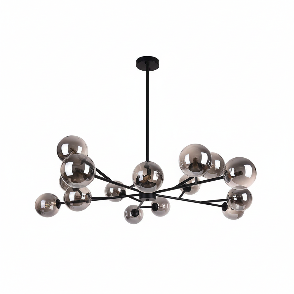 FALUVA Miro Modern Linear Chandelier - 15-Light Bubble Design Black