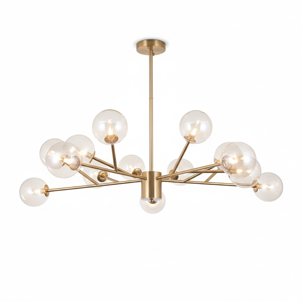 FALUVA Miro Modern Linear Chandelier - 15-Light Bubble Design Brass