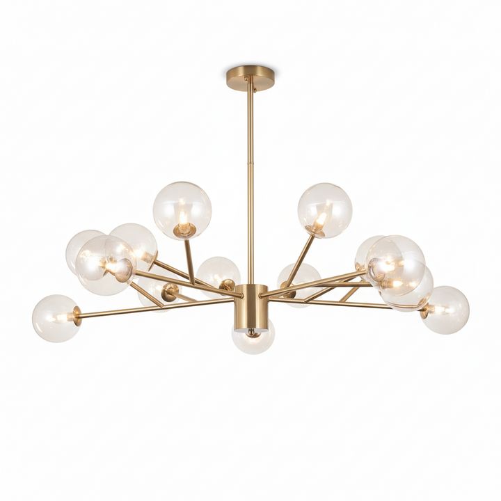 FALUVA Miro Modern Linear Chandelier - 15-Light Bubble Design Brass