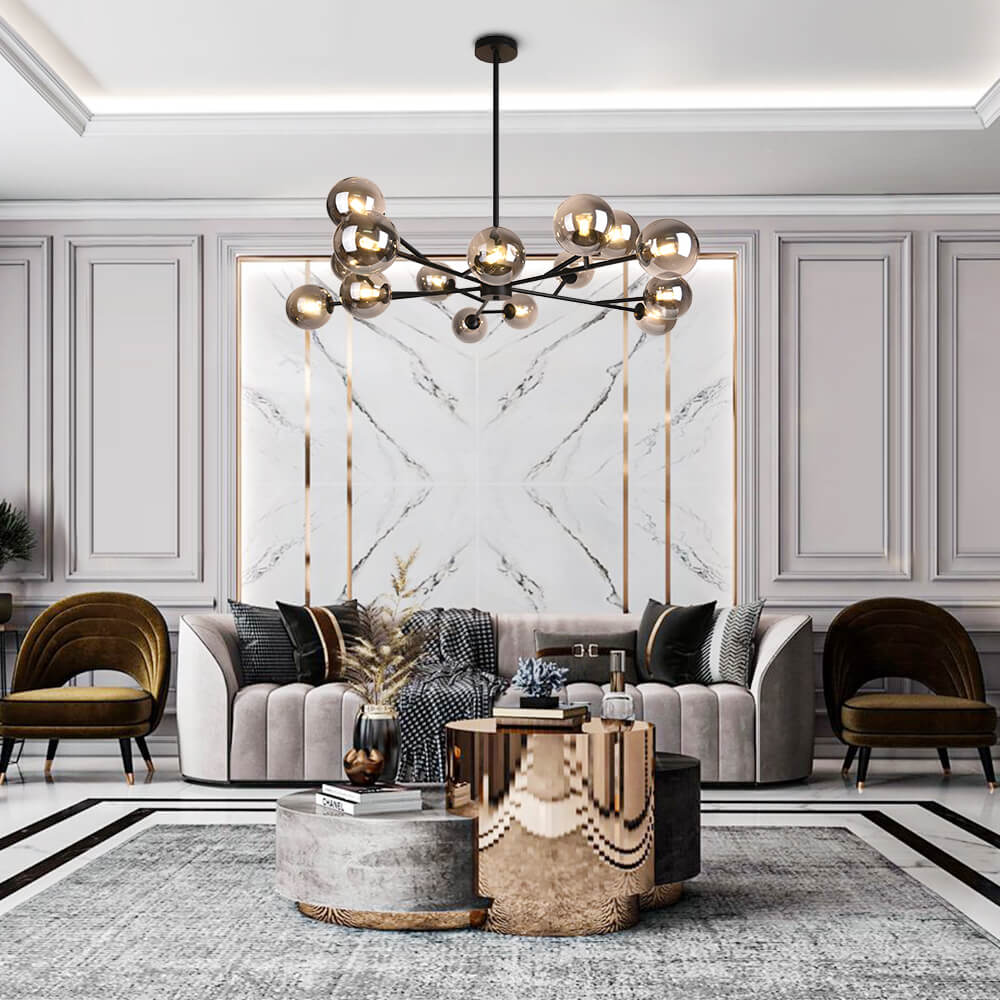 FALUVA Miro Modern Linear Chandelier - 15-Light Bubble Design