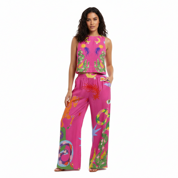 FALUVA Myla Tank and Pants Set Rose red