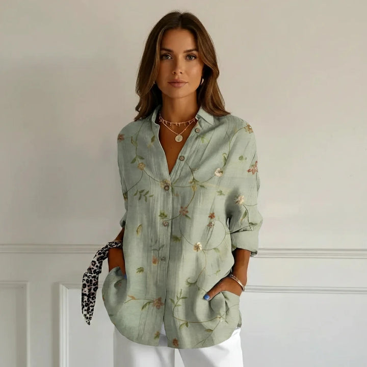 FALUVA Nara Women's Blouse Button Closure Green