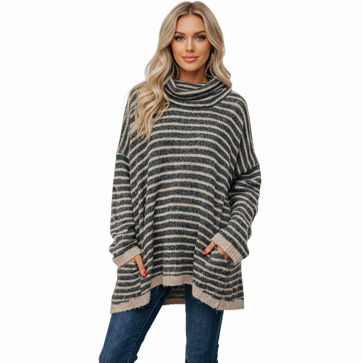 FALUVA Ory Tunic Sweater - Striped Pocketed Knit Black