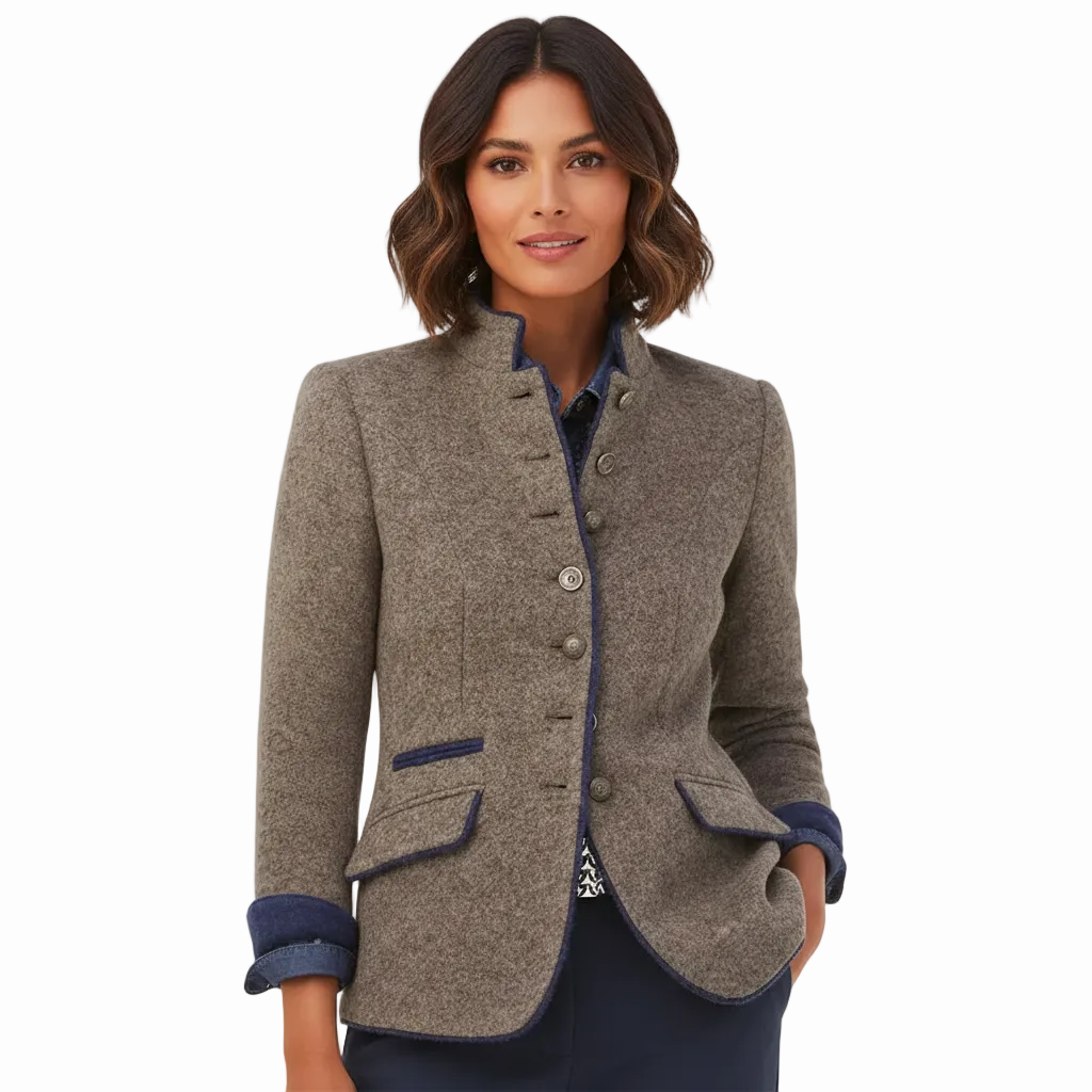 FALUVA Ozi Elegant Cardigan - High Collar Knit Caramel