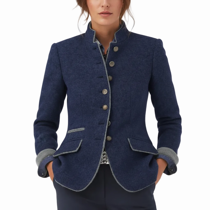 FALUVA Ozi Elegant Cardigan - High Collar Knit Blue