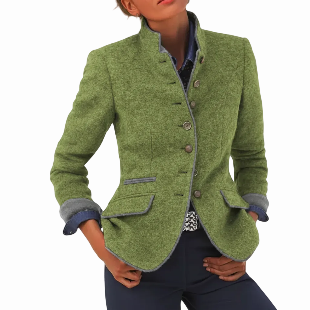 FALUVA Ozi Elegant Cardigan - High Collar Knit Green