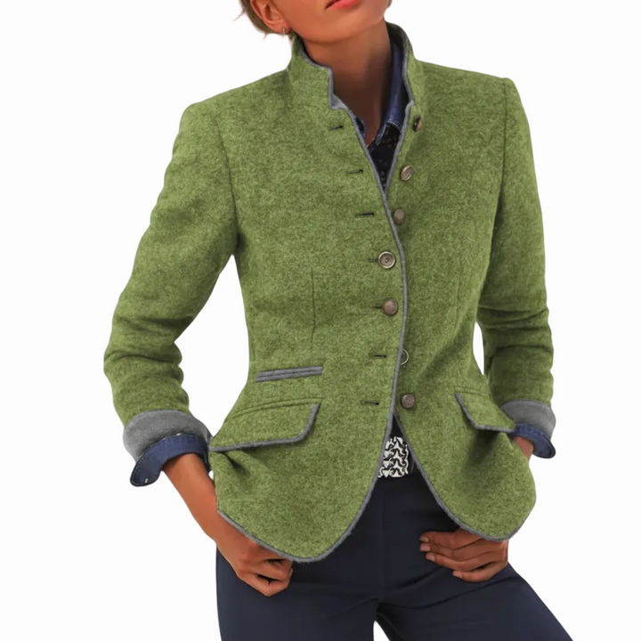 FALUVA Ozi Elegant Cardigan - High Collar Knit Green