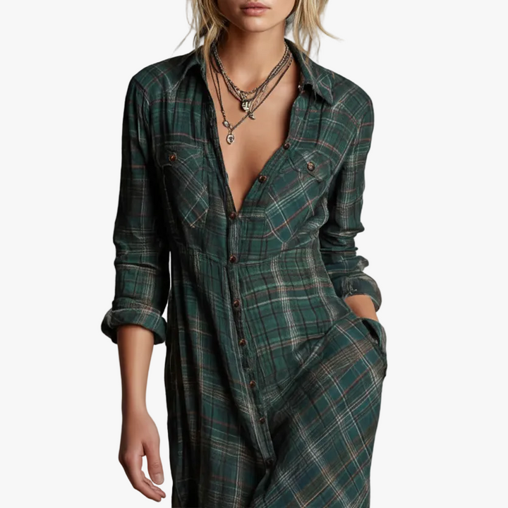FALUVA Prue Plaid Shirt Long Dress