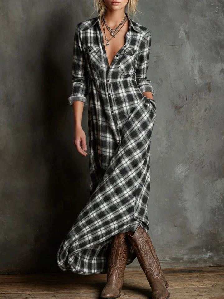 FALUVA Prue Plaid Shirt Long Dress