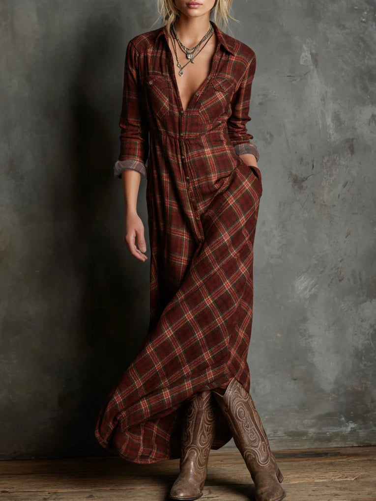 FALUVA Prue Plaid Shirt Long Dress