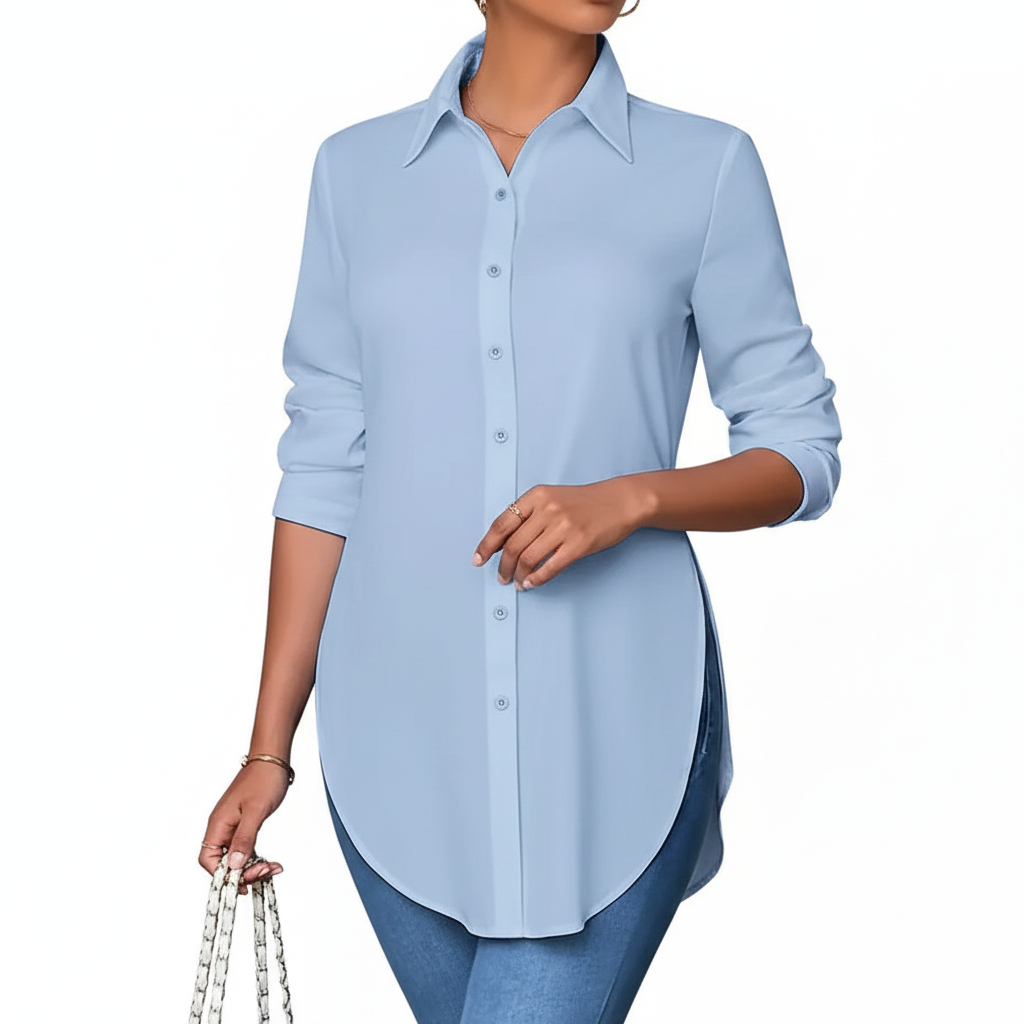 FALUVA Pyla Split Button Front Shirt Bright Steel Blue