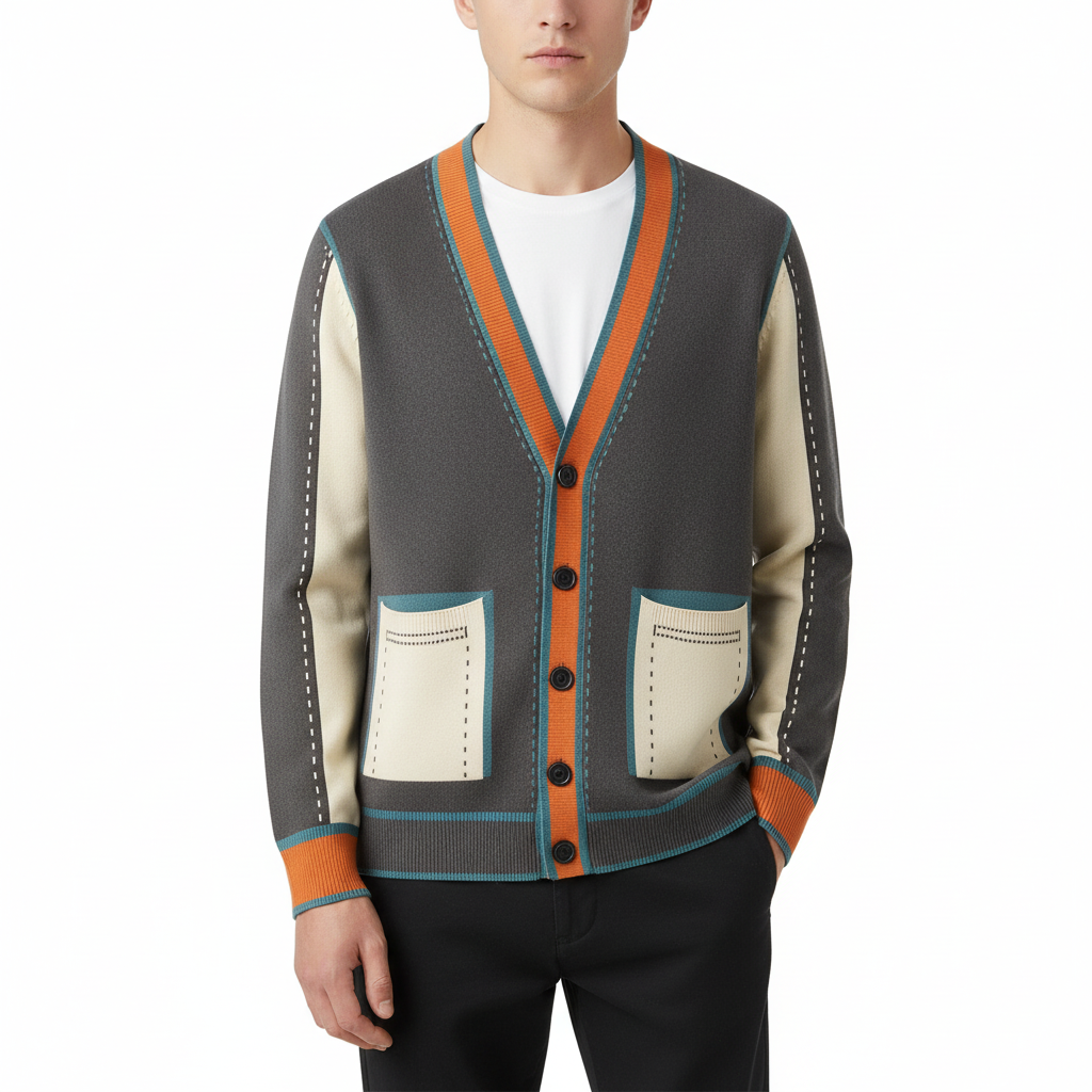 FALUVA Sloane Cardigan - Wool Blend Patch Pocket Gray