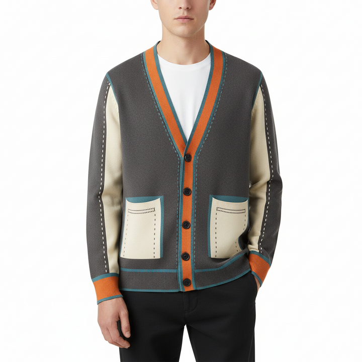 FALUVA Sloane Cardigan - Wool Blend Patch Pocket Gray