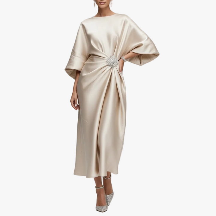 FALUVA Sloane Satin Maxi Dress Beige