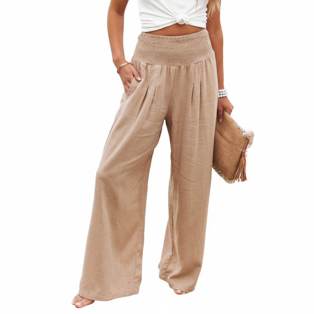 FALUVA Sonia Smocked Pocketed Pants Beige