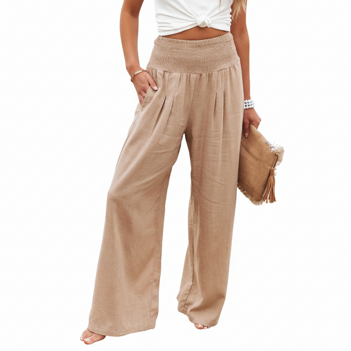 FALUVA Sonia Smocked Pocketed Pants Beige