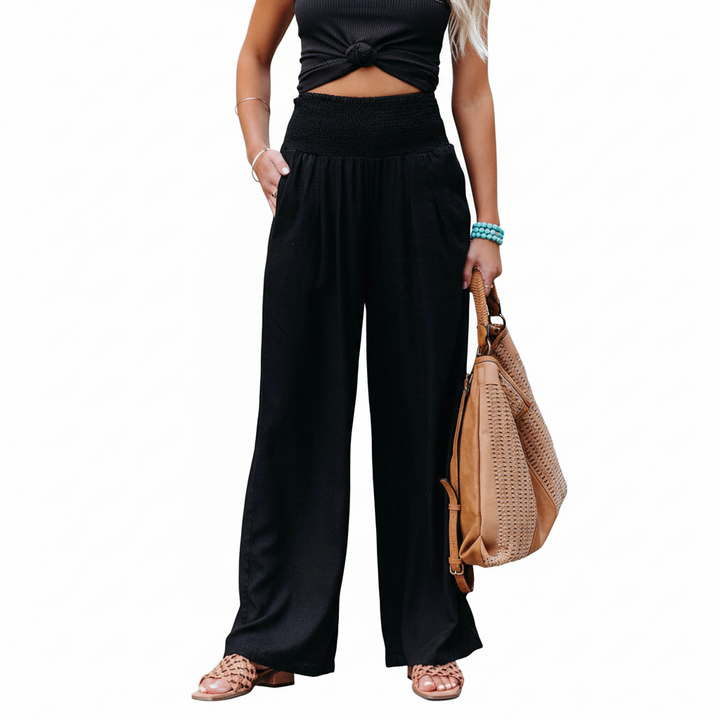 FALUVA Sonia Smocked Pocketed Pants Black