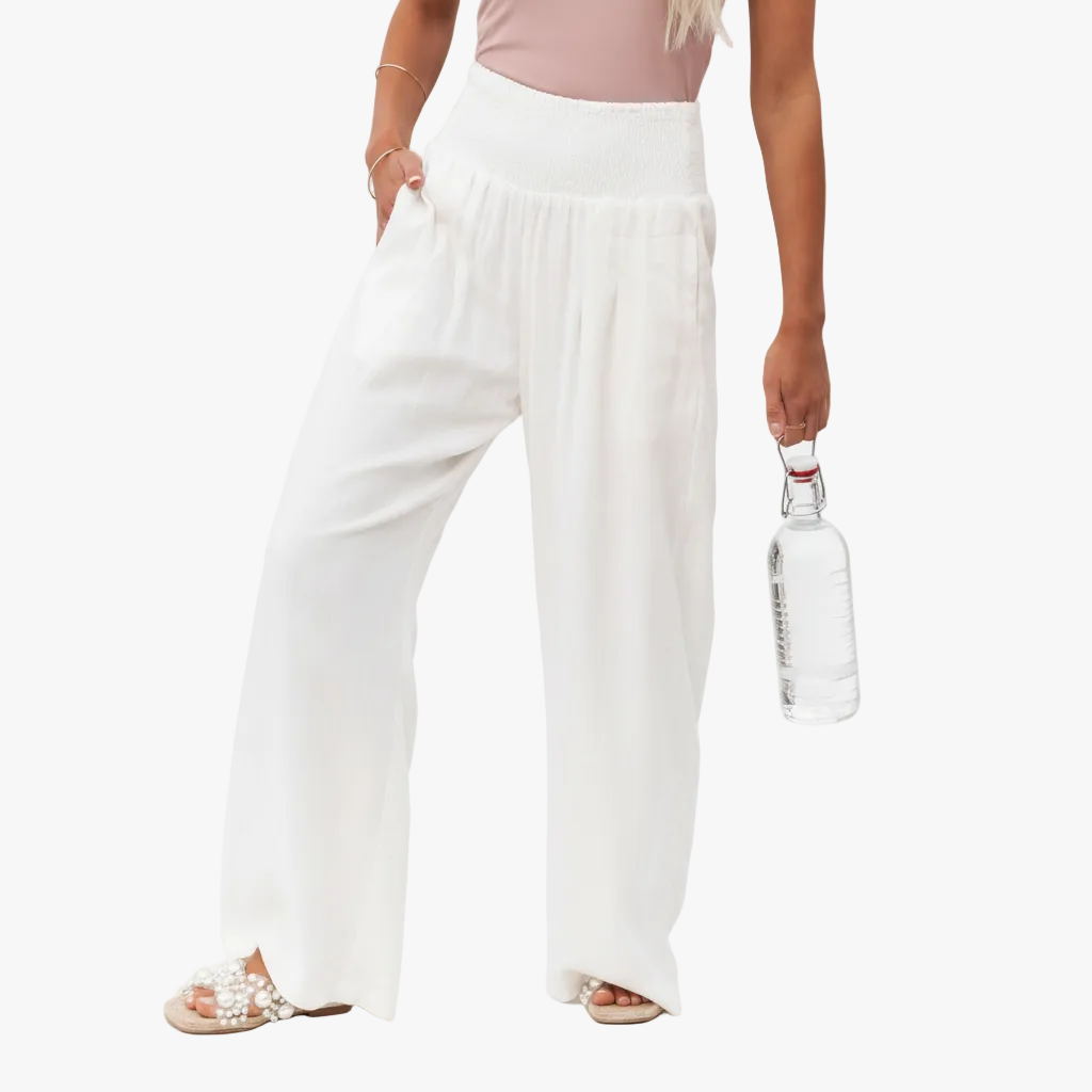 FALUVA Sonia Smocked Pocketed Pants White