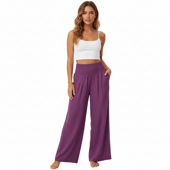 FALUVA Sonia Smocked Pocketed Pants Pink