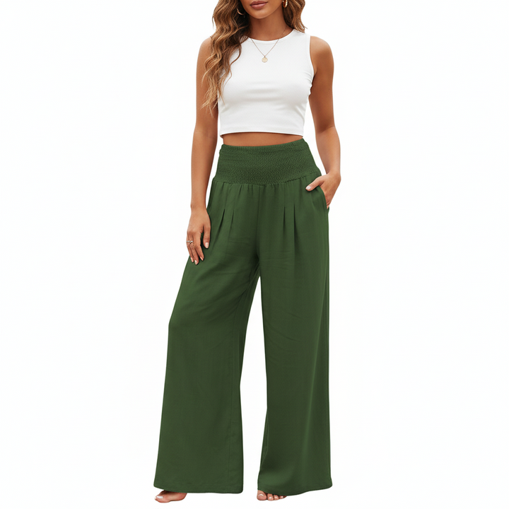 FALUVA Sonia Smocked Pocketed Pants Green