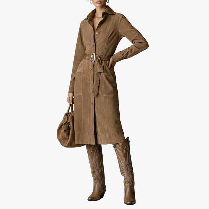 FALUVA Tanya Suede Midi Dress Brown