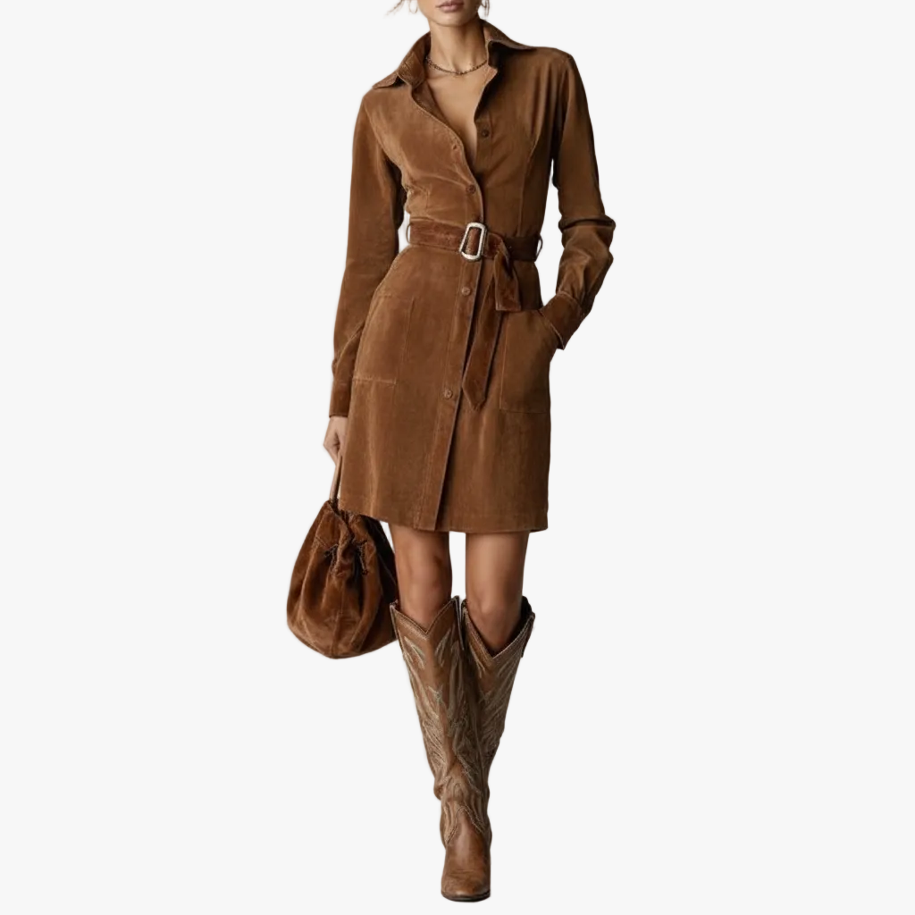 FALUVA Tanya Suede Midi Dress Dark brown