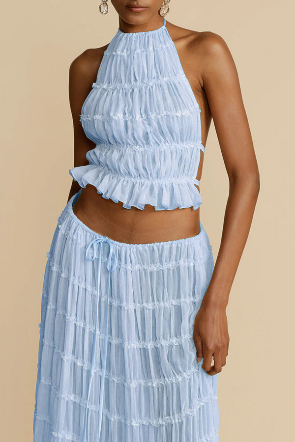 FALUVA Tes Halter Tank - Pleated Back & Lace