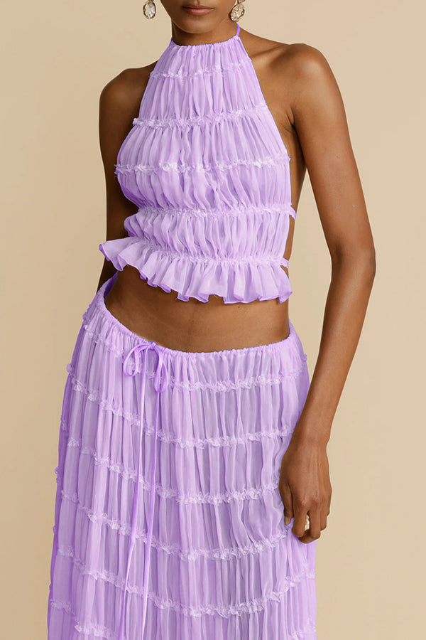 FALUVA Tes Halter Tank - Pleated Back & Lace